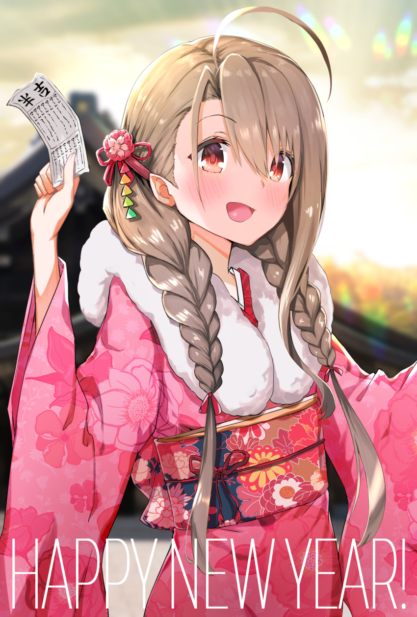 1girl, blurry, blurry_background, blush, braid, brown_eyes, brown_hair, female_focus