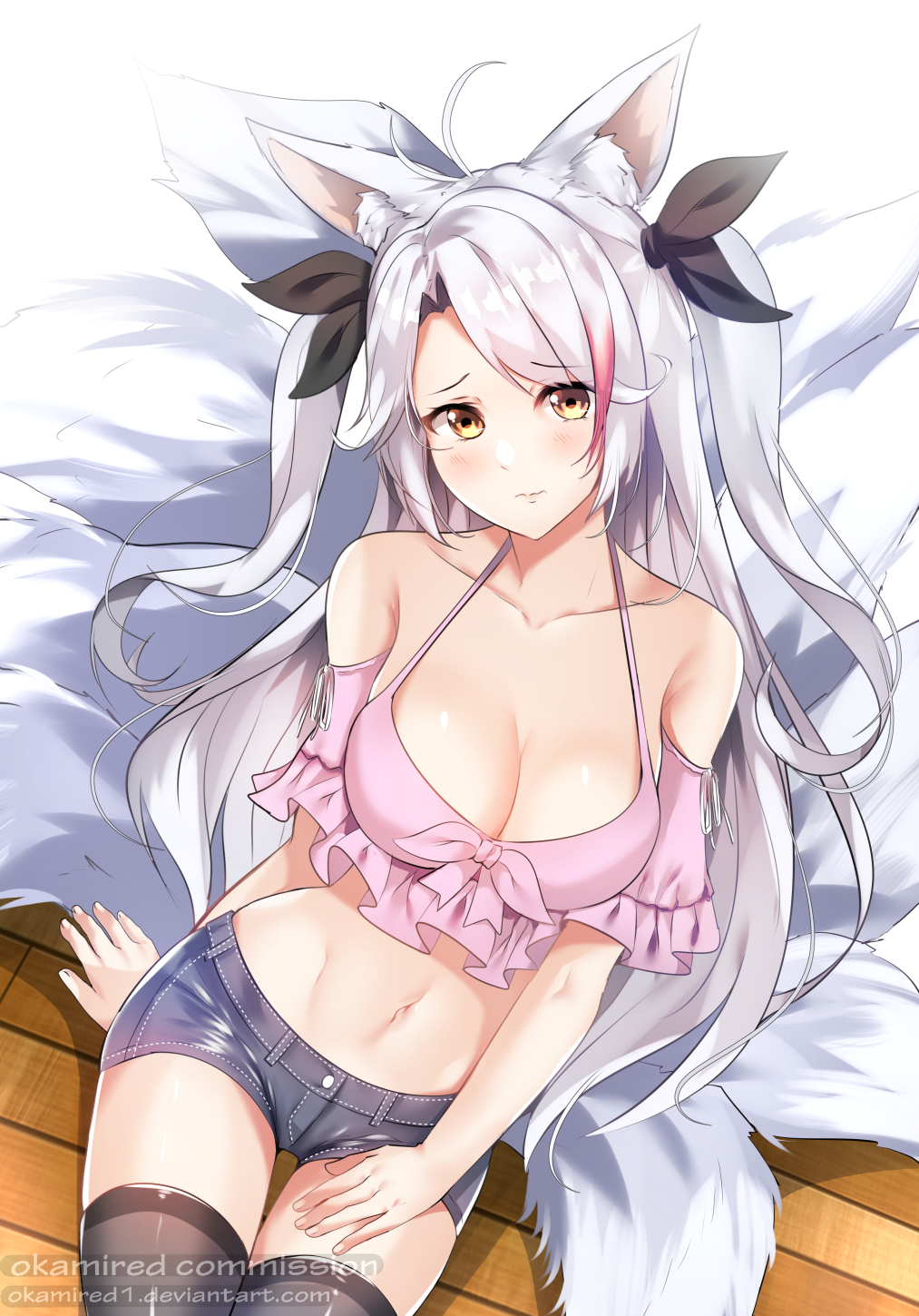 1girl, ahoge, animal_ears, azur_lane, bare_shoulders, blush, breasts, cleavage