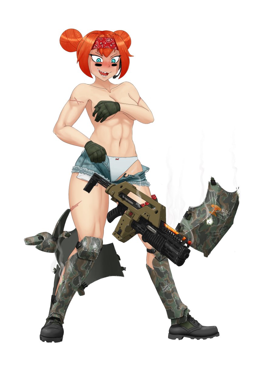 1girl, :3, abs, absurdres, alien_(series), aliens_(1986), ammunition, ammunition_belt