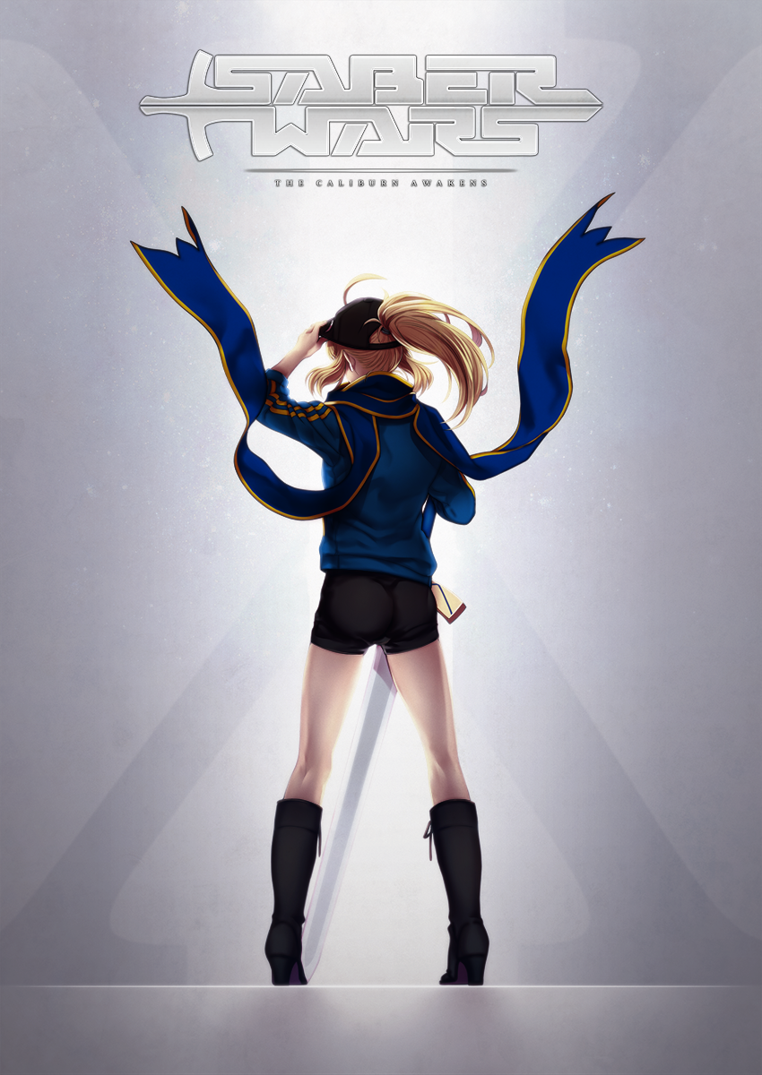 1girl, ahoge, artoria_pendragon_(fate), bad_id, bad_pixiv_id, baseball_cap, blonde_hair, blue_scarf