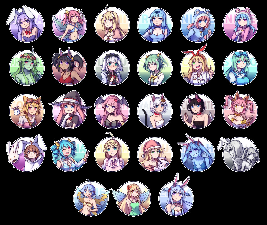 6+girls, :<, :3, :d, ;d, absurdres, ahoge, animal_ear_fluff