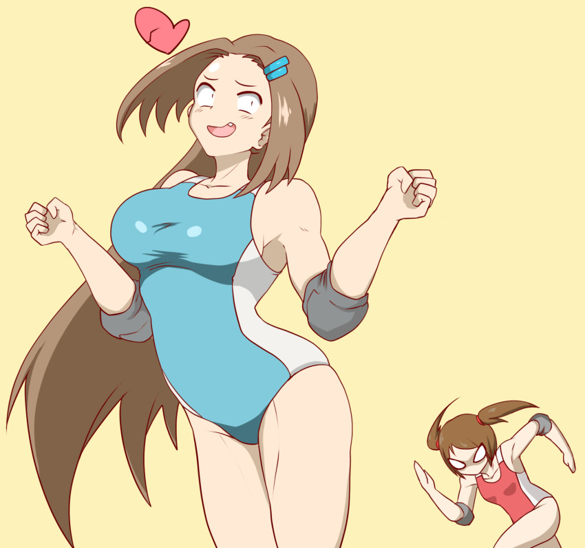 2girls, absurdres, borrowed_character, brown_hair, cosplay, fang, fool_iketani, hair_ornament