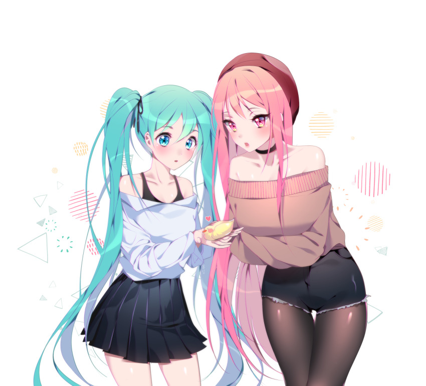 2girls, :o, alternate_costume, animal, aqua_eyes, aqua_hair, baby_animal, bad_id