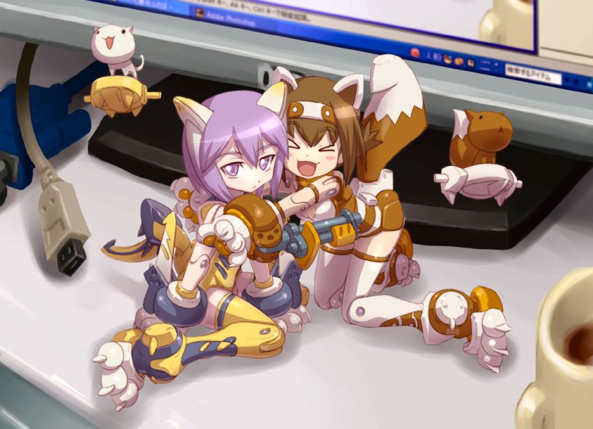 10s, 2girls, bad_id, bad_pixiv_id, busou_shinki, doll_joints, joints, leotard