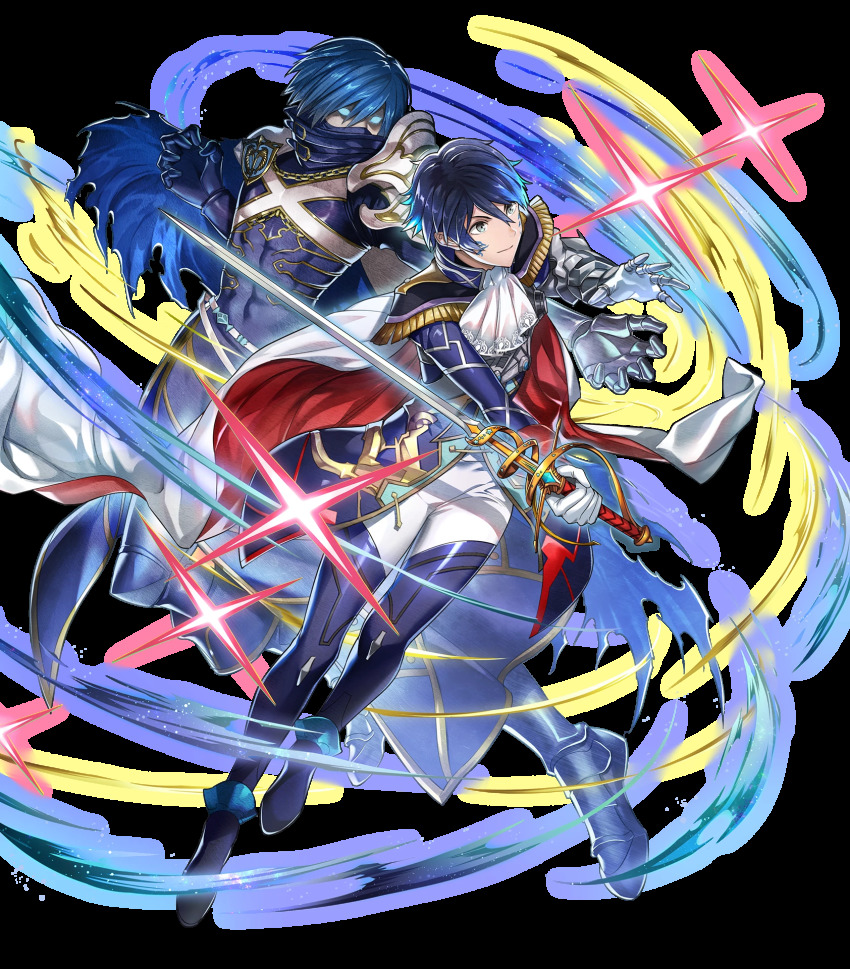 1boy, aoi_itsuki, armored_boots, blue_eyes, blue_hair, boots, cape, epaulettes