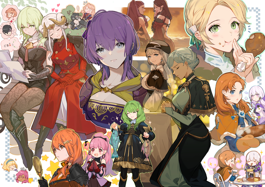 2boys, 6+girls, animal_ears, annette_fantine_dominic, annette_fantine_dominic_(timeskip), bernadetta_von_varley, bernadetta_von_varley_(timeskip), blonde_hair
