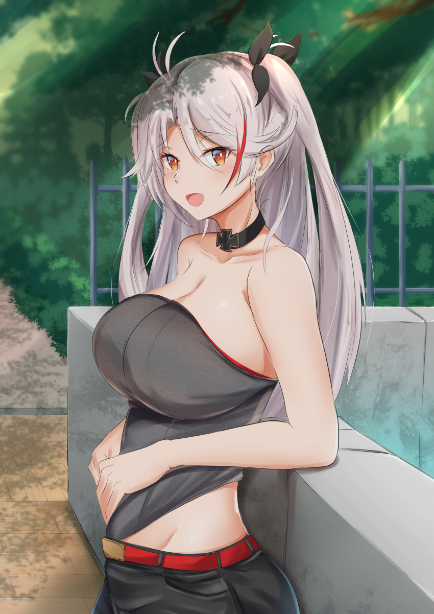 1girl, absurdres, antenna_hair, azur_lane, bare_shoulders, black_choker, black_ribbon, blush