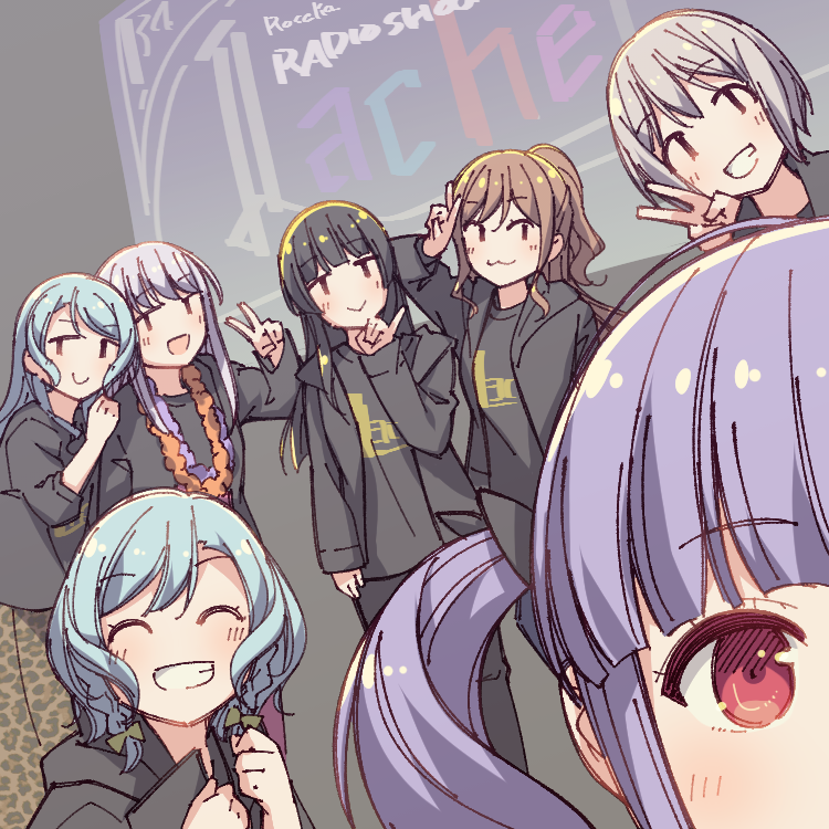 6+girls, :>, :3, aiba_aina, animal_print, aoba_moca, aqua_hair, ayasaka
