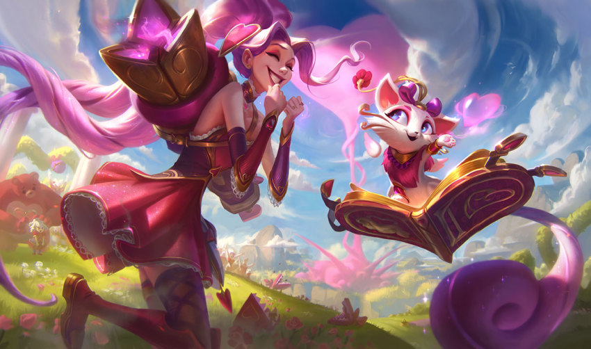 3girls, annie_(league_of_legends), dress, heartseeker_jinx, jinx_(league_of_legends), league_of_legends, lipstick, long_hair