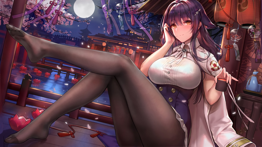 1girl, azuma_(azur_lane), azur_lane, bad_id, bad_yandere_id, black_hair, black_pantyhose, bra