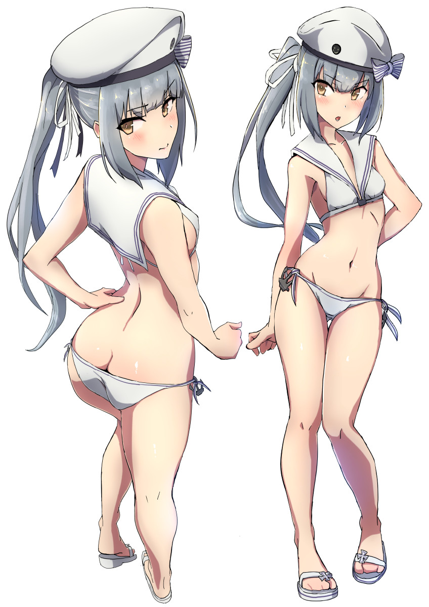 1girl, anchor, ass, beret, bikini, breasts, butt_crack, comala_(komma_la)