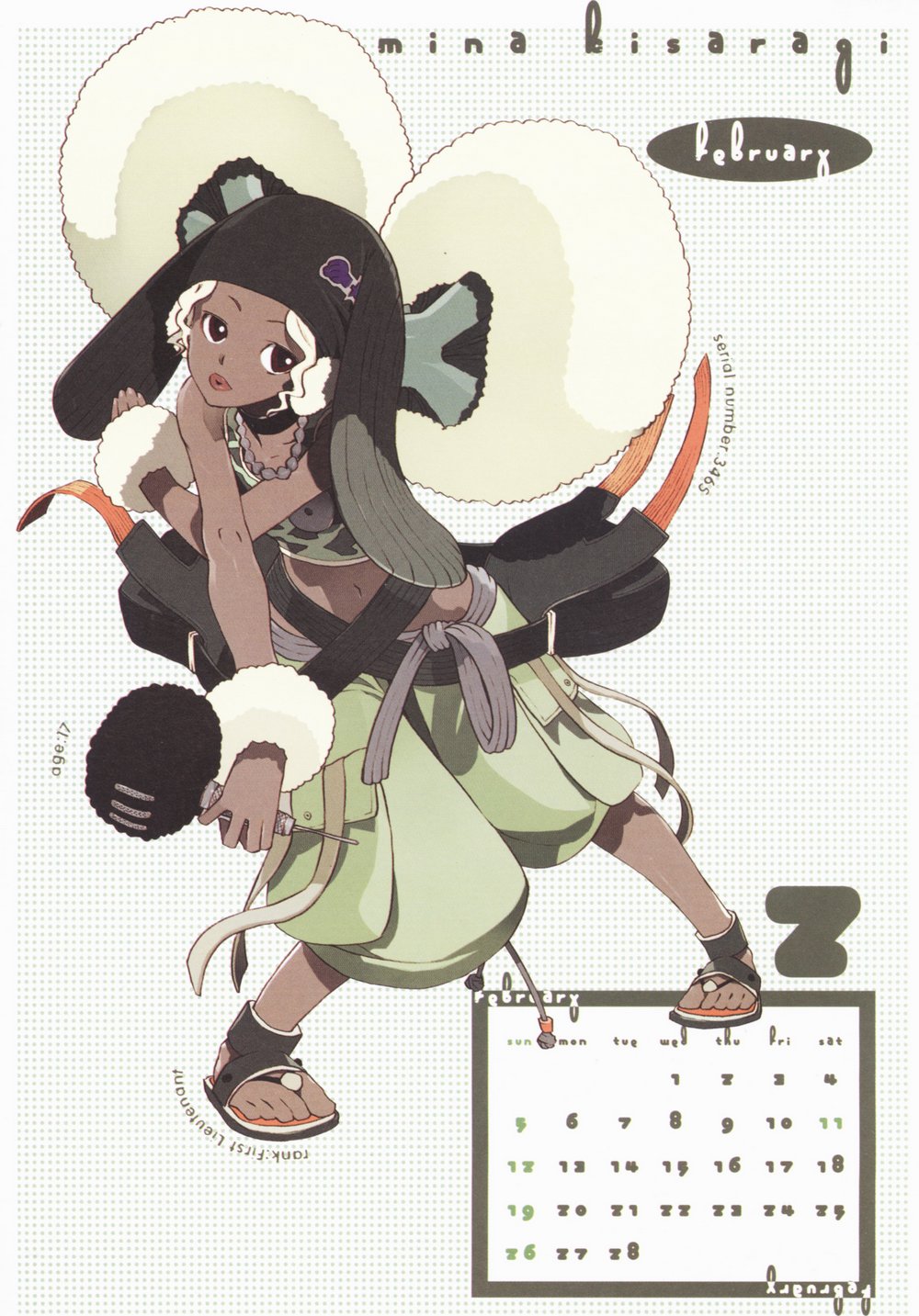 00s, 1girl, 2006, calendar, february, female_focus, getsumento_heiki_miina, highres