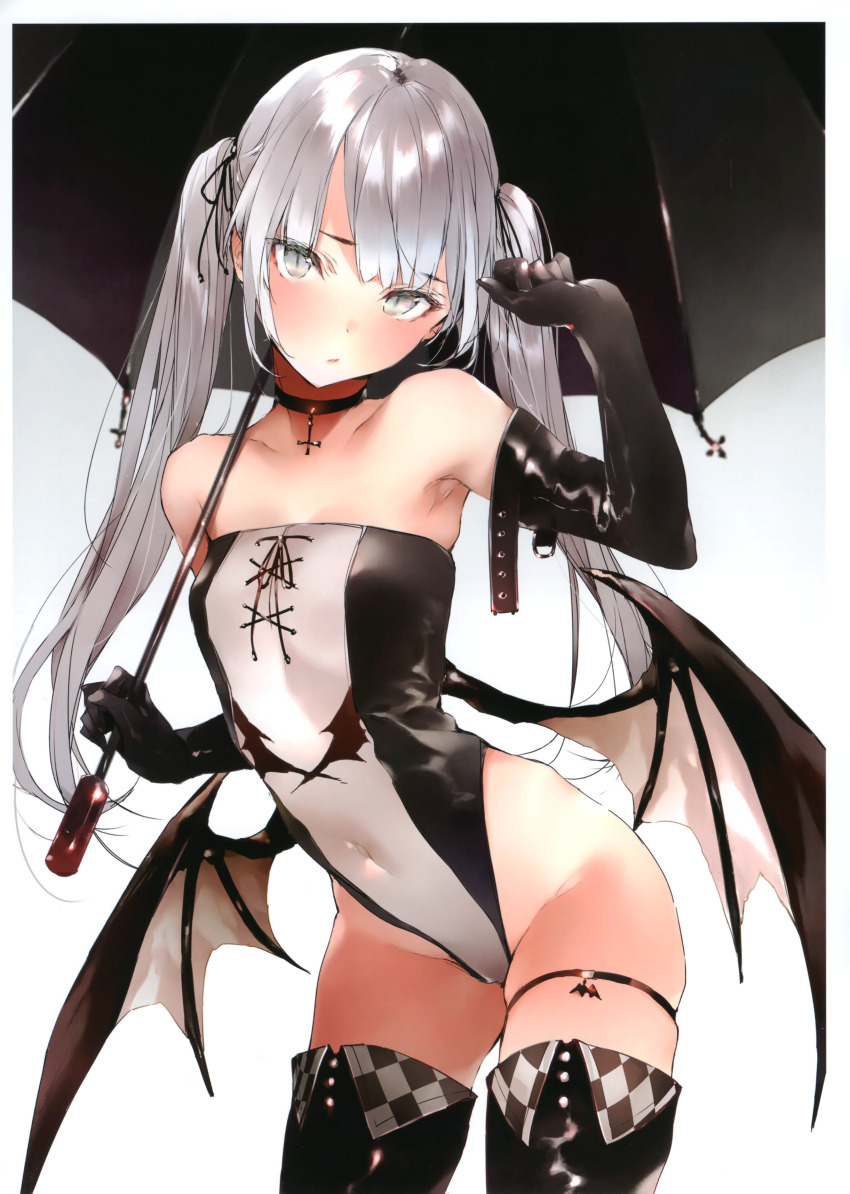 1girl, absurdres, armpits, bare_shoulders, black_choker, black_gloves, choker, collarbone