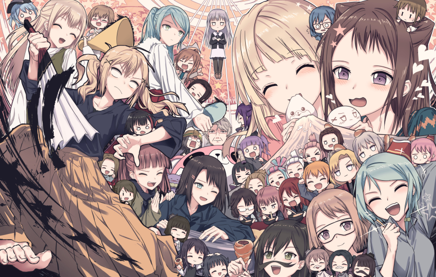 >_<, +++, 6+girls, ^_^, absolutely_everyone, afterglow_(bang_dream!), ahoge, anger_vein