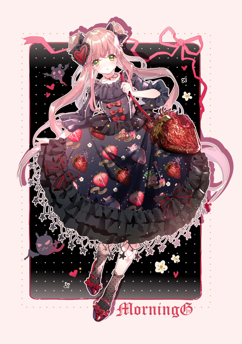 1girl, :o, absurdres, accurate_lolita_coord, bag, black_bow, black_dress, black_socks