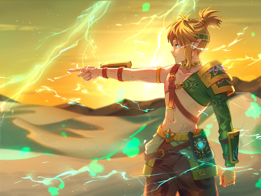 1boy, alternate_costume, aqua_eyes, arm_guards, arm_up, armlet, armor, asymmetrical_clothes