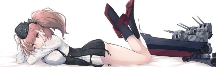 1girl, anchor_hair_ornament, ass, atlanta_(kancolle), atlanta_(kancolle)_(cosplay), black_boots, black_hat, black_skirt