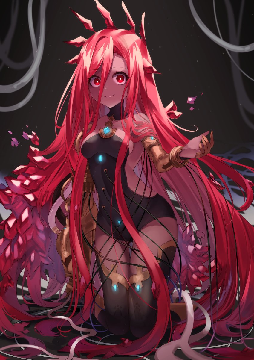 1girl, 40_(0f0urw), absurdres, breasts, crown, crystal, dark-skinned_female, dark_skin