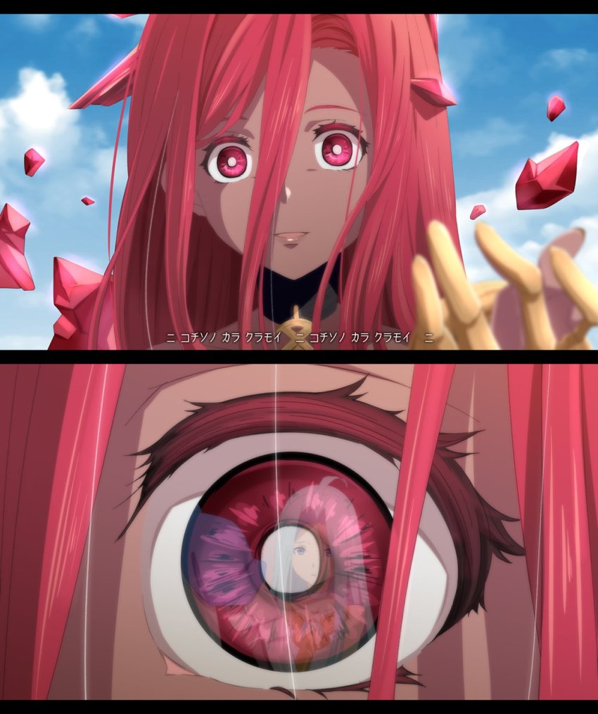 1boy, 2girls, ahoge, anime_coloring, blank_stare, blue_eyes, blue_hair, choker