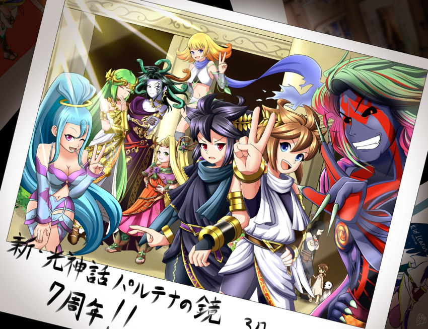 4boys, 6+girls, amazon_pandora, angel, black_hair, blonde_hair, blue_eyes, blue_hair