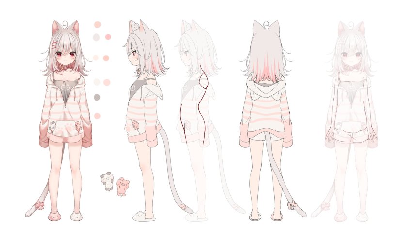 1girl, :3, ahoge, animal_ears, animal_hood, animal_slippers, asymmetrical_footwear, bare_legs