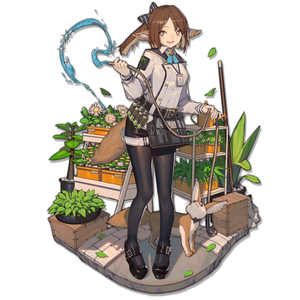 1girl, :d, animal_ears, animal_request, arknights, belt, black_pantyhose, black_shoes