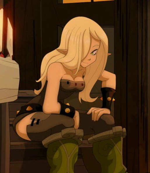 1girl, blonde_hair, breasts, cra_(wakfu), cra_prostitute, green_eyes, pointy_ears, wakfu
