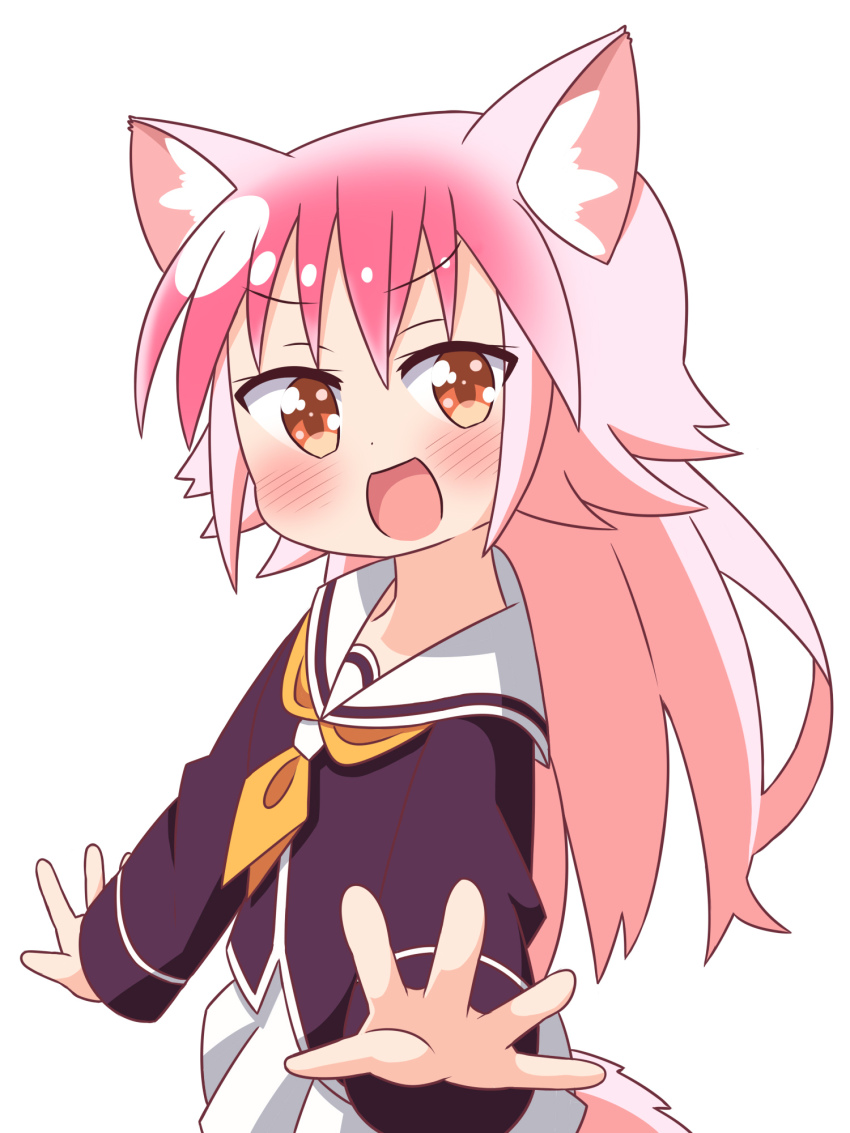 1girl, :d, animal_ear_fluff, animal_ears, blush, brown_eyes, commentary_request, female_focus