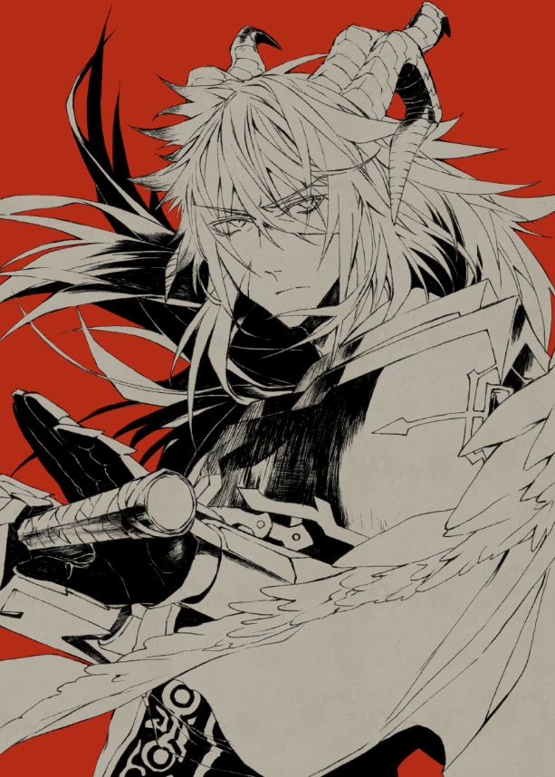 1boy, armor, bad_id, bad_pixiv_id, cape, dragon_horns, fate/grand_order, fate_(series)