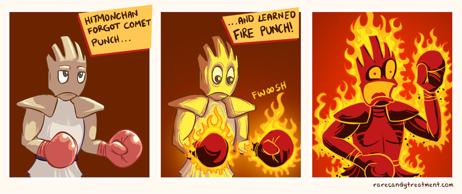 3koma, boxing_gloves, brown_background, bummerdude, comic, commentary, creature, english_commentary