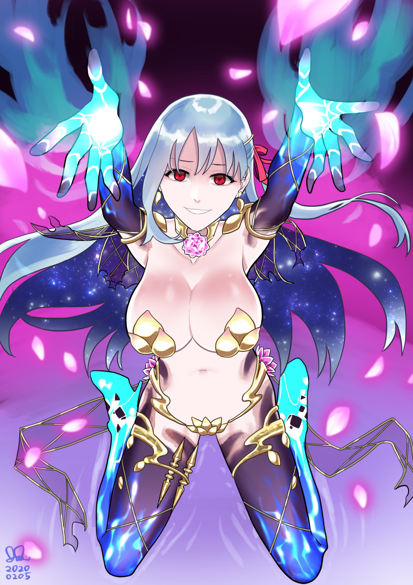 1girl, absurdres, armlet, armor, armpits, arms_up, bad_id, bad_pixiv_id