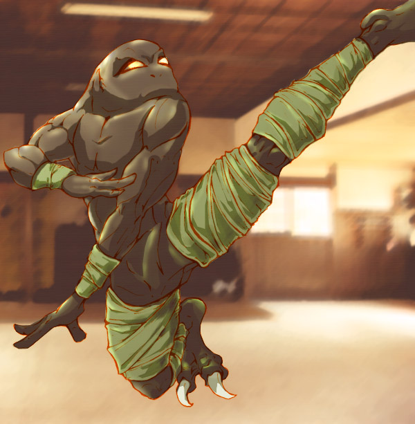 bandaged_arm, bandaged_leg, bandages, blank_eyes, claws, commentary, creature, english_commentary