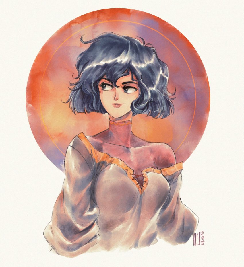 1girl, 2020, black_hair, blue_eyes, breasts, cassandra_(tangled), collarbone, commentary