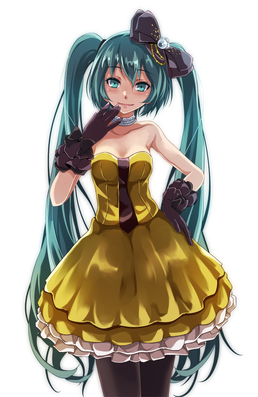 1girl, ahoge, armpits, black_bow, black_gloves, black_pantyhose, blue_eyes, blue_hair