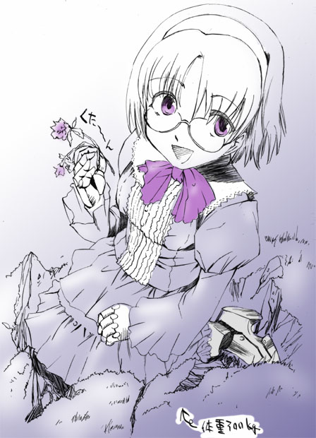 1girl, aiko_(magipoka), female_focus, glasses, kazumiya_akira, monochrome, purple_theme, renkin_san-kyuu_magical_pokaan