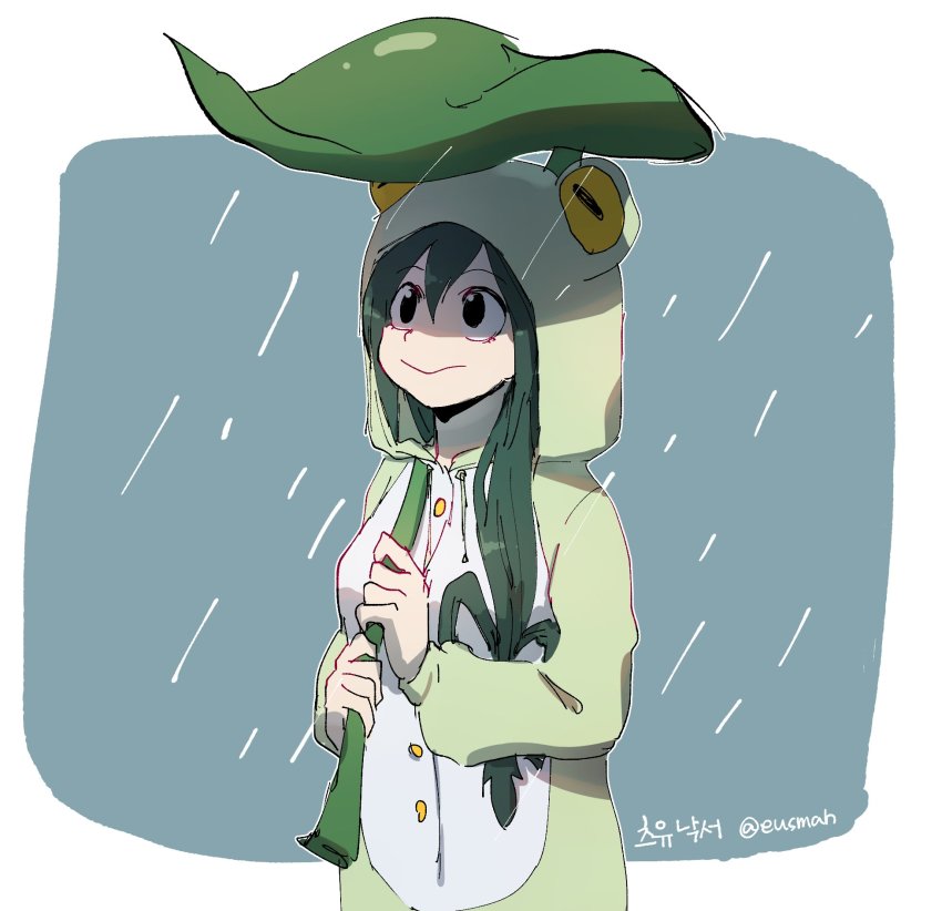 1girl, animal_costume, animal_hood, asui_tsuyu, boku_no_hero_academia, female_focus, frog_costume, frog_girl