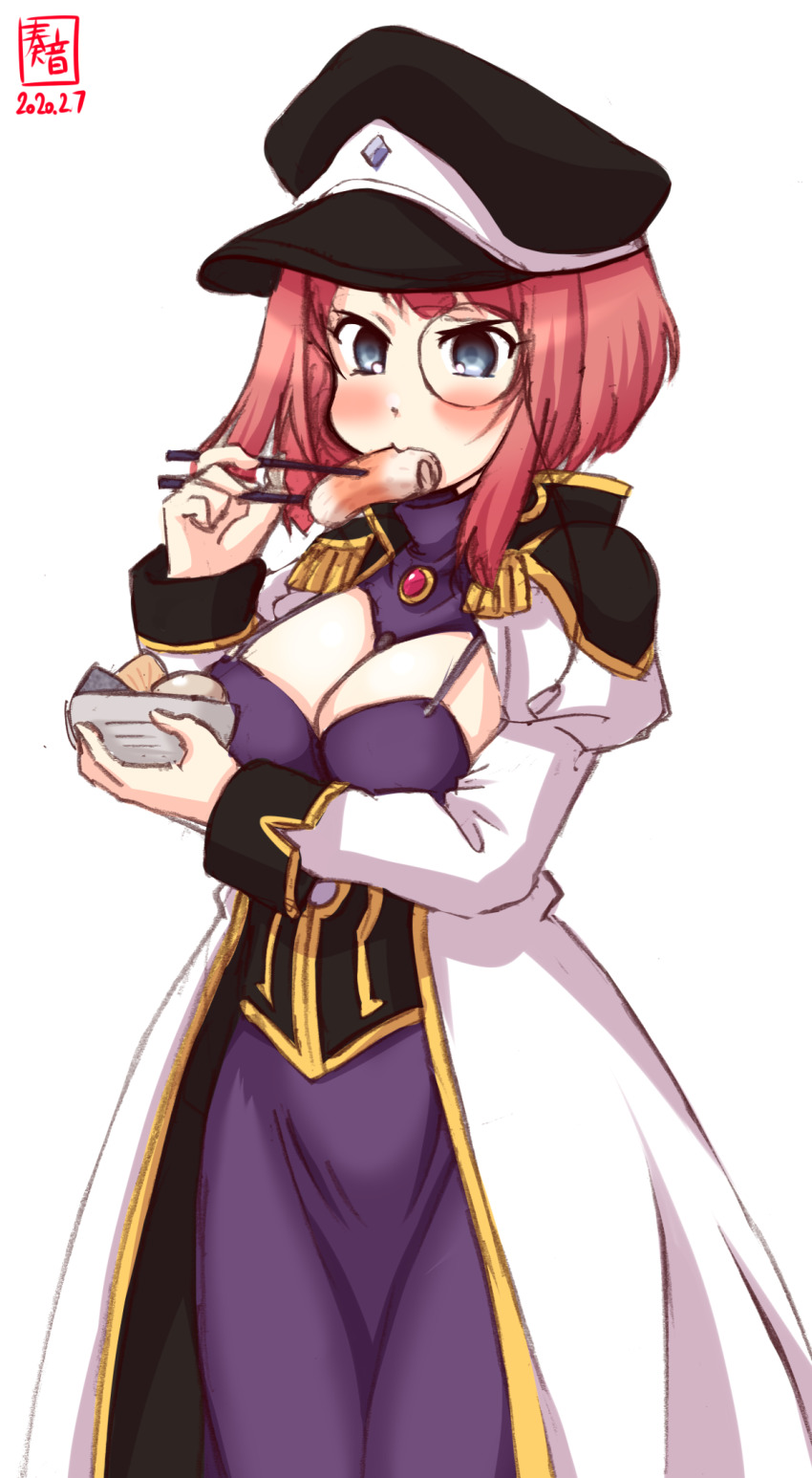 1girl, ark_royal_(kancolle), artist_logo, black_headwear, blue_eyes, blunt_bangs, bob_cut, breasts