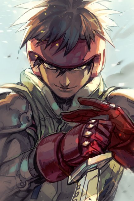 brown_eyes, brown_hair, closed_mouth, gloves, hungry_clicker, knife, looking_at_viewer, male_focus