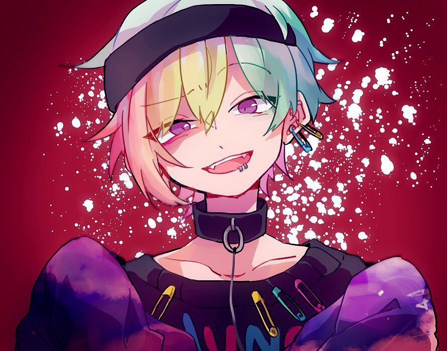 1boy, bad_id, bad_pixiv_id, choker, face_piercing, headband, iida_rintarou, lip_piercing