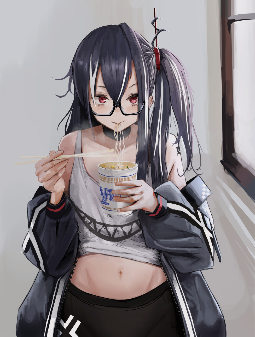1girl, ace34941531, azur_lane, bad_id, bad_pixiv_id, black_hair, cross, eating