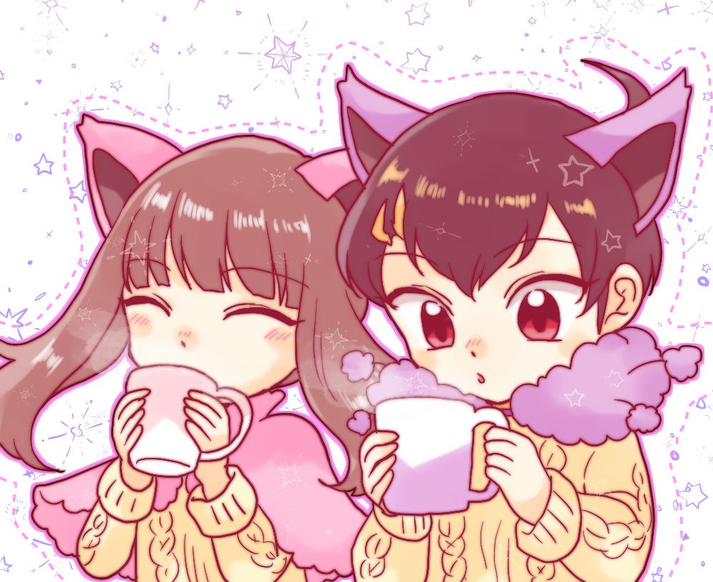 ^_^, animal_ears, black_hair, blush, brendan_(pokemon), brown_eyes, brown_hair, cat_ears
