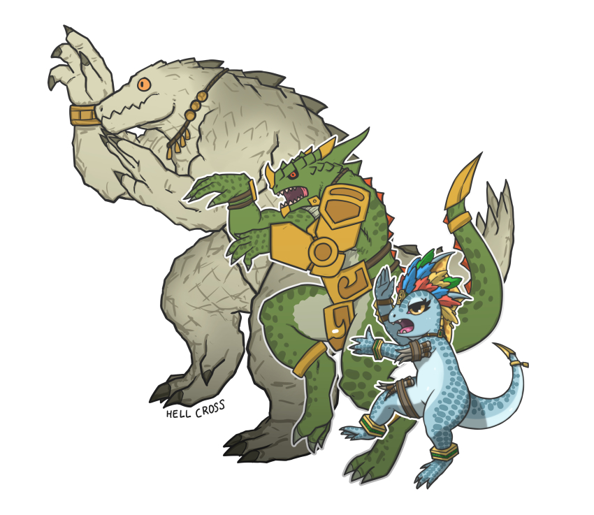 3others, absurdres, albino, anklet, arm_strap, armor, artist_name, aztec