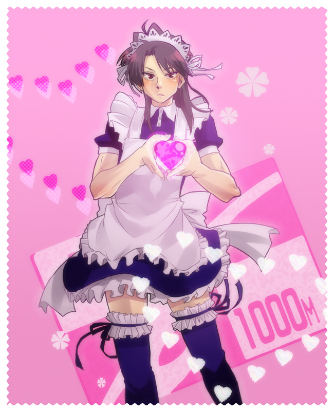 1boy, apron, bad_id, bad_pixiv_id, brown_eyes, brown_hair, crossdressing, crossdressing_(mtf)