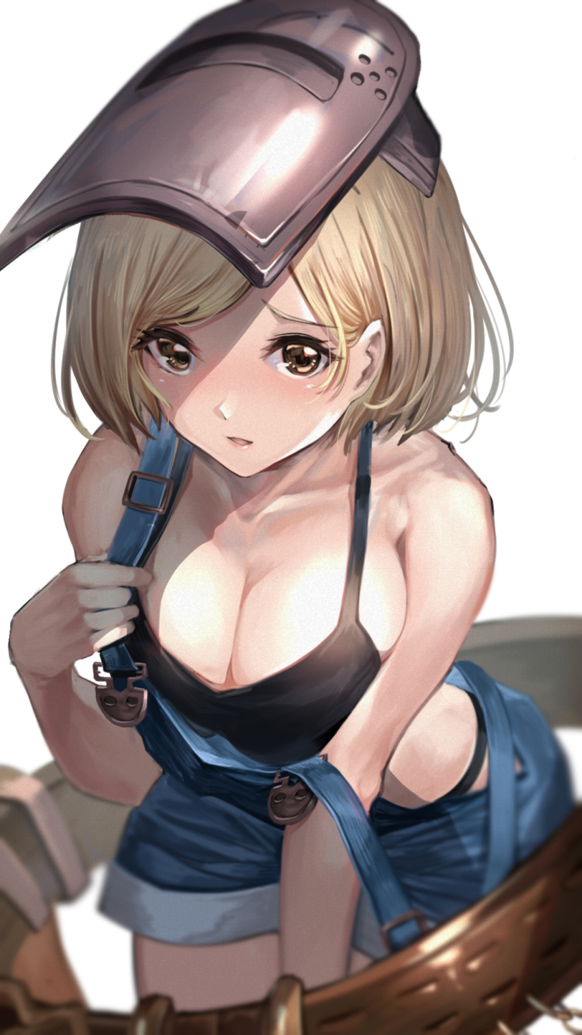 1girl, bare_arms, bare_shoulders, black_bra, black_panties, blonde_hair, blurry, blush