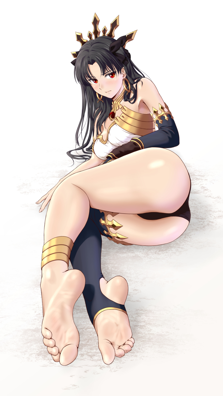 1girl, barefoot, black_hair, blush, breasts, commentary, fate/grand_order, fate_(series)