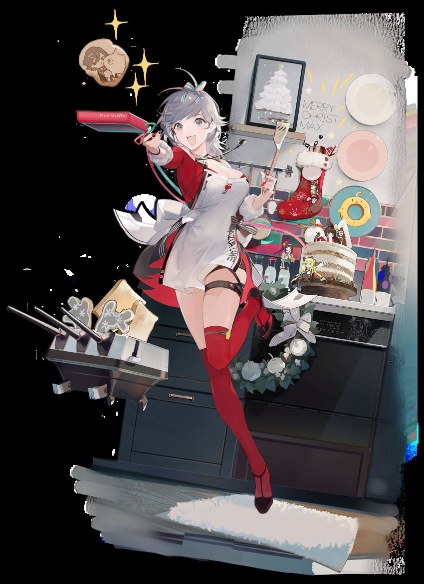 5girls, agano_(azur_lane), agano_(christmas_eve_tease)_(azur_lane), alternate_costume, azur_lane, breasts, cake, christmas