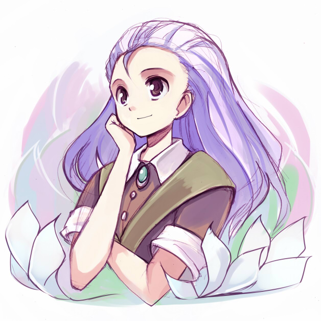 1girl, female_focus, lisa_(princess_maker), princess_maker_(series), princess_maker_3, purple_hair, seo_tatsuya, smile