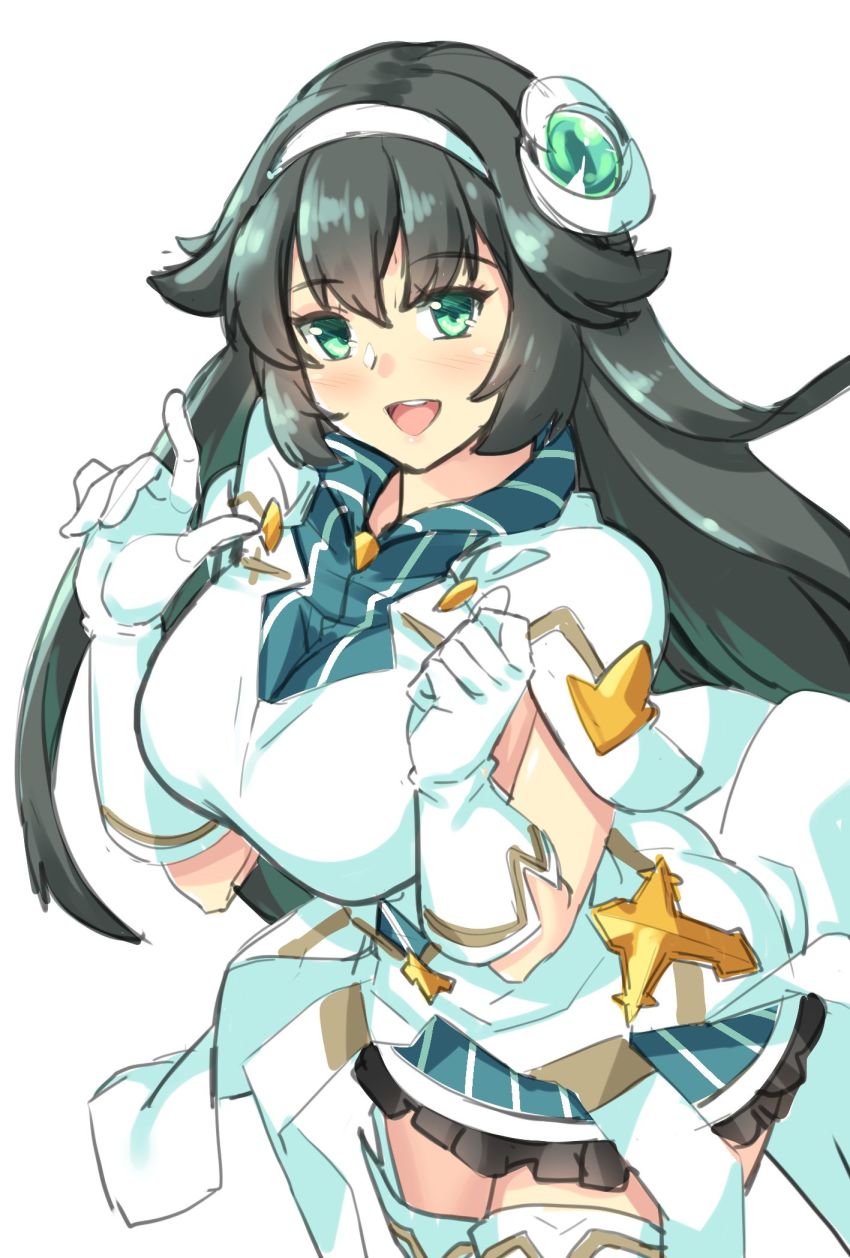 1girl, :d, bad_id, bad_pixiv_id, black_hair, breasts, coat, cowboy_shot