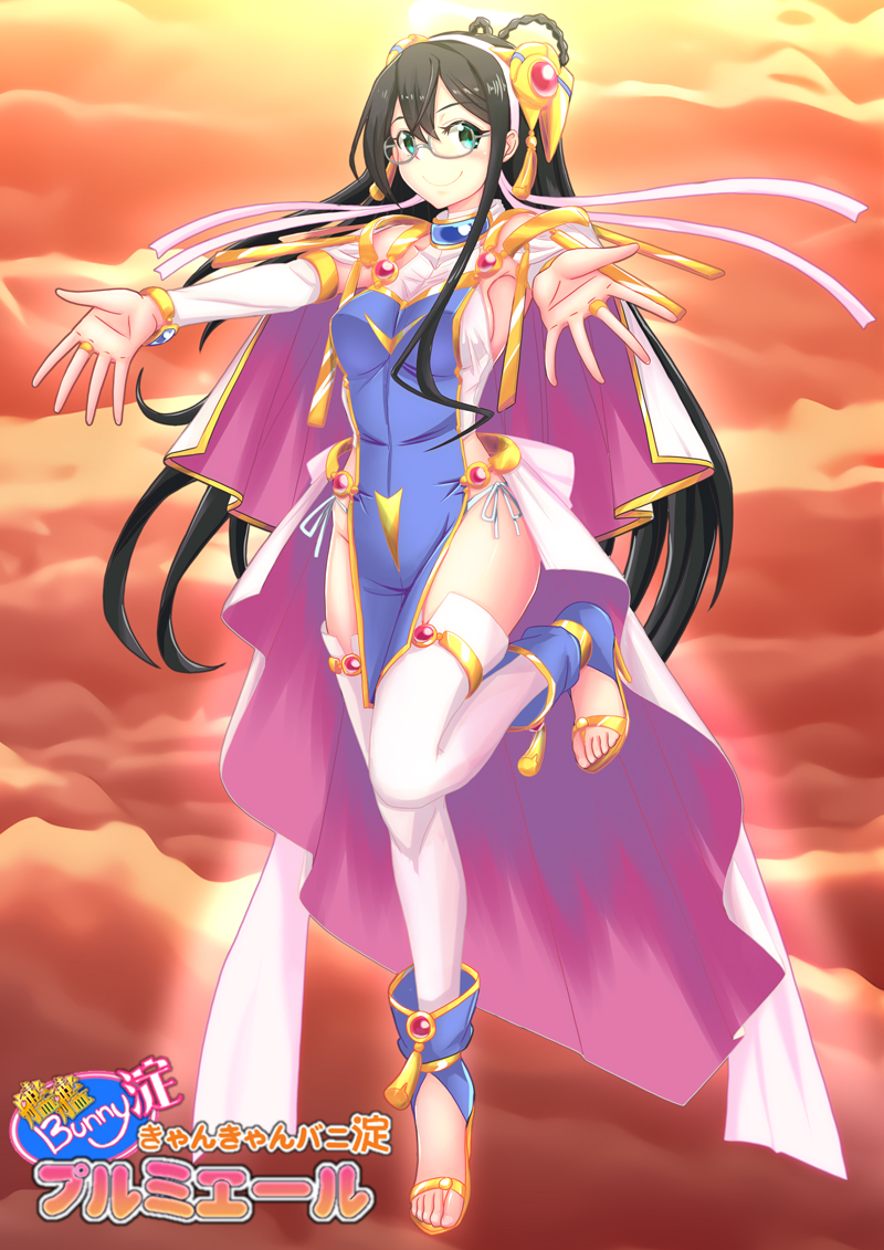 1girl, armpits, black_hair, blue_dress, breasts, bridal_gauntlets, can_can_bunny, capelet