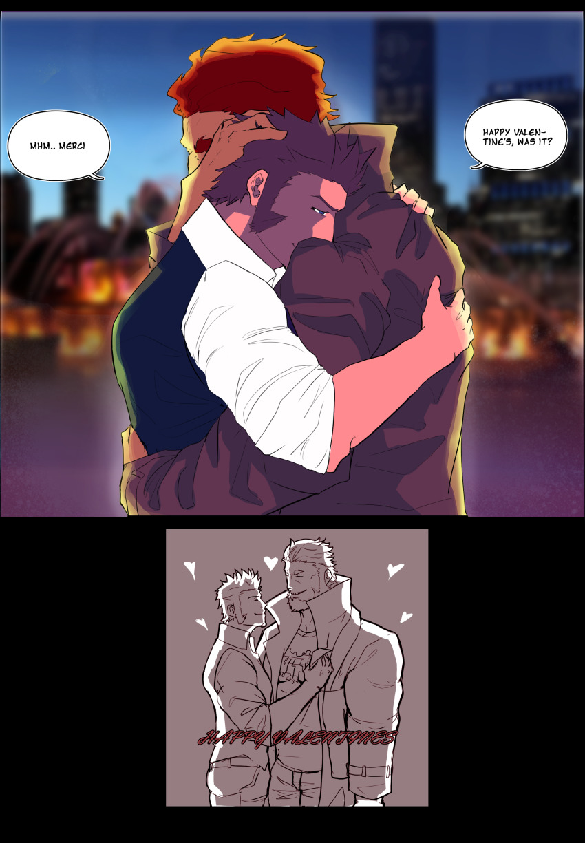 2boys, absurdres, bara, beard, biceps, blue_eyes, candy, chibi